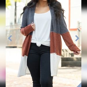 Haptics colorblock open cardigan, size 1X, GUC